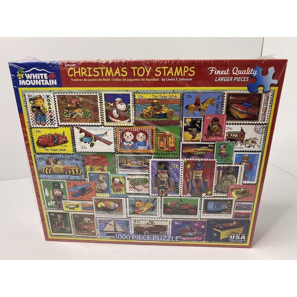 White Mountain Puzzles Christmas Toy Stamps 1000 Piece Jigsaw Puzzle ~ New